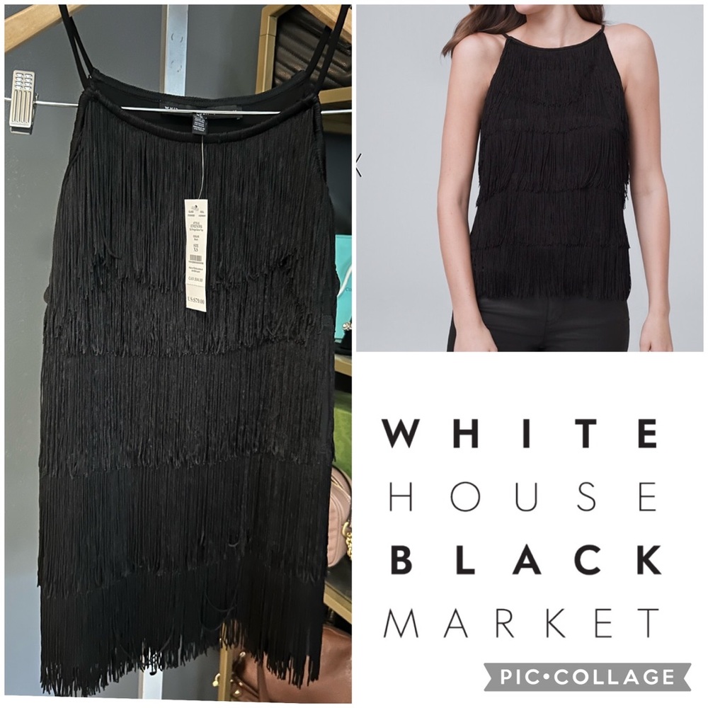 NWT WHBM Black Sleeveless Date Night Fringe Top XS